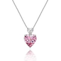 Collier en argent sterling 925 pour femmes, avec pendentif cœur rose en cristal, pierres précieuses, diamant et moissanite colorés, par un créateur de bijoux