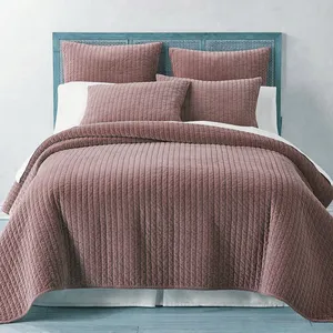 Son tasarım 2020 katı renk kahverengi pamuk kadife el yapımı yorgan yatak örtüsü hindistan üretici fabrika özel