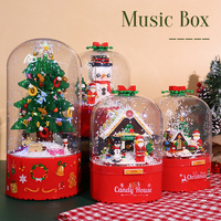 Rotation de décorations de noël boîte à musique bloc de construction ensemble jouets arbre de noël Claus maison minifigs jouets de noël pour les enfants