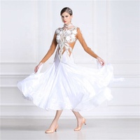 Robes de danse de salon haut de gamme B-18422 pour femmes adultes, robes de danse de salon blanches pour compétition avec jupe en soie perlée à vendre