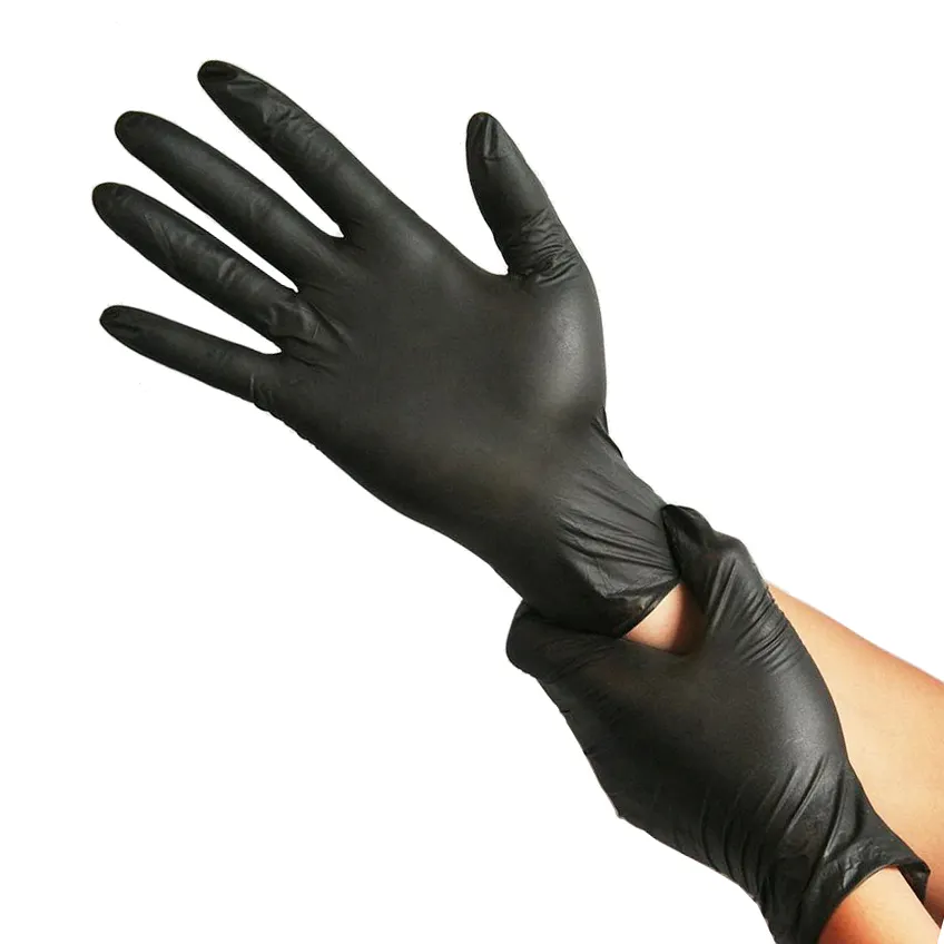 Gants en vinyle jetables sans poudre 100 pièces gants en PVC noir protecteurs pour l'examen des aliments