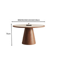 Ensemble de table à manger ronde élégante et moderne de luxe, plateau en pierre frittée et bois avec base en bois massif, pour usage domestique, hôtelier et commercial