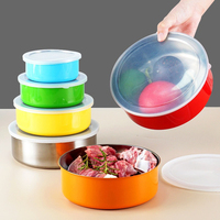 Ensemble de 5 boîtes de conservation alimentaire en acier inoxydable pour la maison, avec couvercles ronds en PP – Bols, boîtes à lunch, boîtes bento, contenants repas
