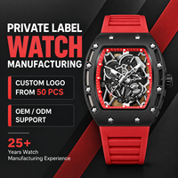 Montre à quartz de luxe 43 mm, lumineuse, étanche 30 m, boîtier en alliage, verre minéral, bracelet en silicone, cadran à aiguilles ajouré