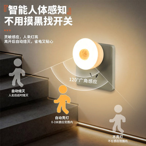 Led <b>Plug</b> In Motion Sensor Night <b>Light</b> Round 120 Degree Angle For Hallway Bedroom Staircase Elderly Children - Product Image 1