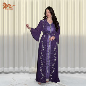 イスラム教徒の服四季通勤ベスト + オープンドレスシフォンプレスダイヤモンドアバヤ女性イスラム教徒のドレス2ピースセット - Product Image 1