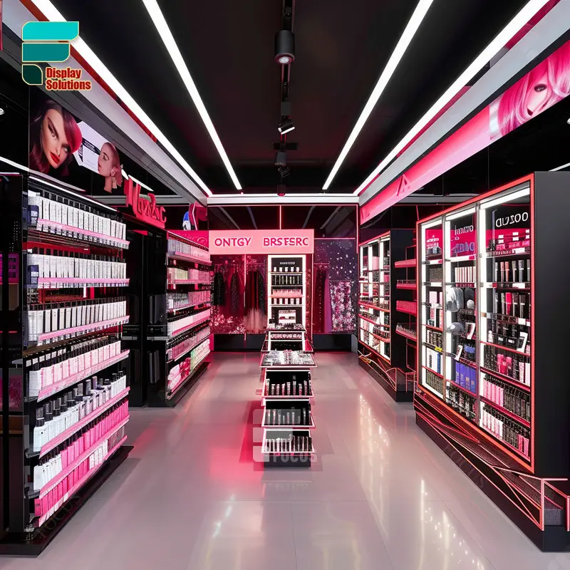 Shop 3D Design Shelf Cosmetic Perfume Led Wood Showcase Wig Store Shelving Beauty Product Display Stand Rack