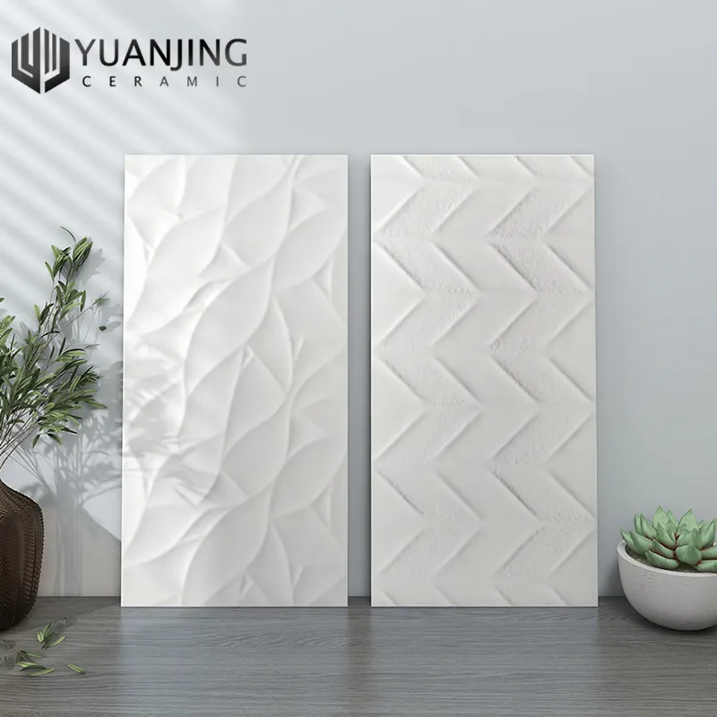 Carrara Deluxe Wave 3D Leaf สีขาวงาช้าง300X600กระเบื้องบุผนังด้านในสำหรับห้องครัวห้องน้ำ