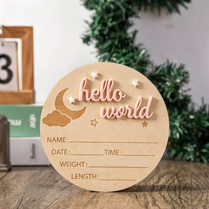 ป้ายไม้สีชมพู ฟ้า ขาว พร้อมข้อความ "<span class=keywords><strong>Hello</strong></span> <span class=keywords><strong>World</strong></span>" สำหรับถ่ายภาพเด็กแรกเกิด ใช้ตกแต่งงานเลี้ยงฉลองทารกแรกเกิด โรงพยาบาล หรือห้องเด็ก - Product Image 5