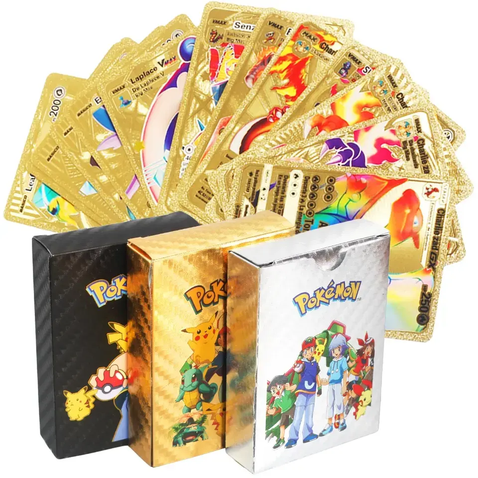 HL 55 hojas inglés francés español Poke Mon Gold Foil Card Poke moned juego de mesa tarjeta de juego