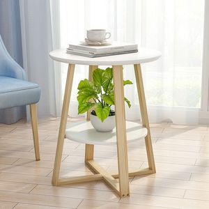 Nordic Style Mini <b>Coffee</b> <b>Table</b> Double Layer Round White Top Pine <b>Legs</b> Living Room Side <b>Table</b> - Product Image 2