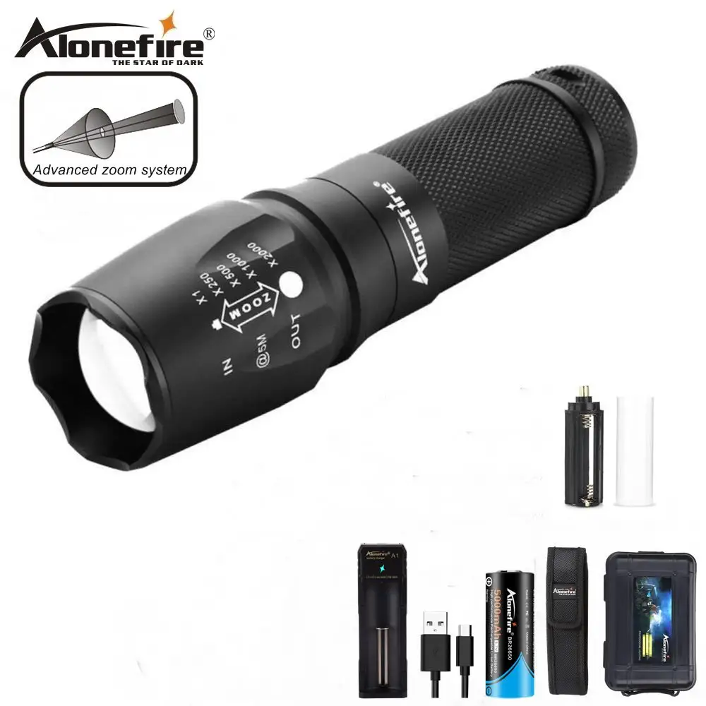 AloneFire X800 T6 L2 V6 taktik el feneri yakınlaştırma torch güçlü led aydınlatma lambası ev çalışma açık avcılık balıkçılık devriye ışık