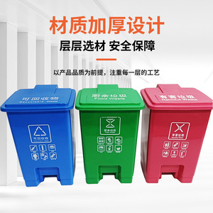 <b>Square</b> Classified Trash Can Plastic Thickened Foot Operated Indoor Outdoor Sorting Waste <b>Bins</b> Blue Green Red - Product Image 1