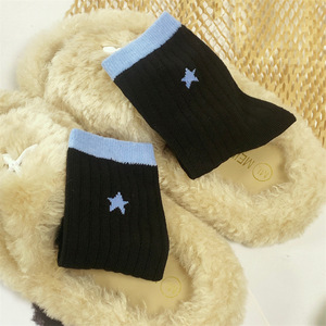Crew <b>Socks</b> Women Cotton Mid Calf Solid Color Star Embroidered Breathable Casual <b>Socks</b> For Youth 18 40 Years Old - Product Image 2