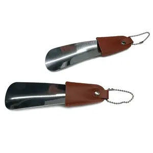 Cowhide hanging hole portable short metal stainless steel shoes small furniture shoehorn travel shoe horn -- MH02LH