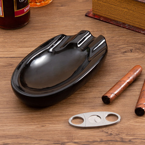 Cenicero de cerámica creativo, negro, de forma ovalada, para regalos empresariales, estilo europeo - Product Image 2