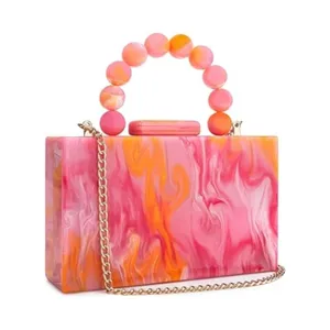 Оптовая продажа, современный оранжевый женский прозрачный кошелек в коробке, сумка через плечо, модная женская прозрачная акриловая вечерняя сумка-клатч