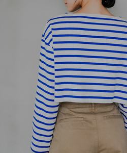 T-shirt classica a girocollo da <span class=keywords><strong>donna</strong></span> a righe nuova in cotone poliestere Casual con stampa larga con Logo in maglia a molla - Product Image 5