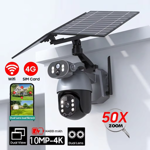 Caméra solaire PTZ à double objectif 4K 10MP avec zoom 50X, double vue, panneau solaire 12W, batterie 14400mAh, WiFi 4G, caméra extérieure - Product Image 1