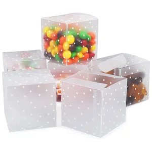 กล่องพลาสติกพีวีซีใสขนาดเล็กกล่องของขวัญบรรจุภัณฑ์ลูกอมช็อคโกแลตหวานมีลายจุดสีขาว