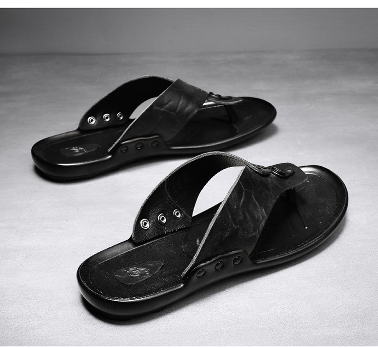 Cheap Men Leather Shoes Summer Beach Flat Flipflops Outdoor Non-slip Sandal Shoes