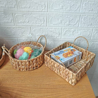 Panier en jacinthe d'eau tressé à la main avec poignées - Petit plateau naturel pour objets divers