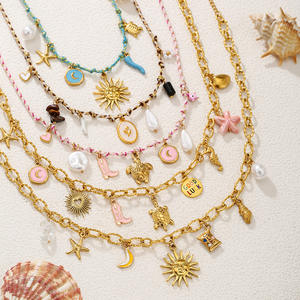 قلادة CAIOOCHE الأكثر مبيعًا لفصل الصيف بتصميم نجم البحر واللؤلؤ والقلب والسلاحف والشمس، سلسلة من الفولاذ المقاوم للصدأ - Product Image 1