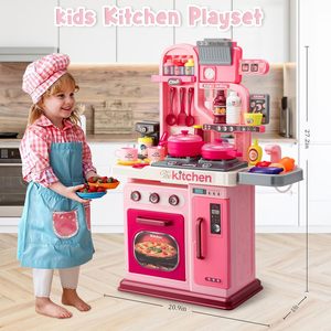 Ensemble de cuisine pour enfants de 69 cm, jouets de simulation en plastique rose pour filles, jeu de rôle préscolaire, 53 pièces, avec son et lumière, accessoires variés - Product Image 5