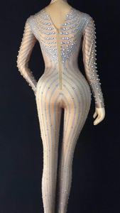 Combinaison femme Mono Mujer noire nude perlée, combinaison de <span class=keywords><strong>danseuse</strong></span>, body une pièce, tenue de soirée, club de nuit, justaucorps, combinaison à strass pour femmes - Product Image 6
