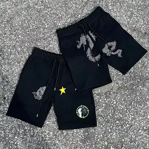 Tùy Chỉnh Rhinestone Logo Chenille Hàng Hóa Quần Short Túi 100% Cotton Mồ Hôi Tập Thể Dục Chạy Thoáng Khí Phòng Tập Thể Dục Pháp Terry Lưới Quần Short