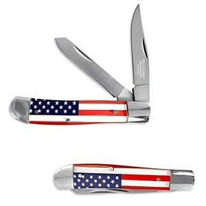 มีดพับ PH-2719 Edc 440C สแตนเลสสตีล ทำมือ แบบดั้งเดิม มีดพกพาสำหรับสุภาพบุรุษ ใบมีดคู่ขนาดเล็ก ลายธงชาติอเมริกา มีดทรัปเปอร์ - Product Image 2