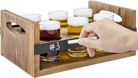 Plateau de dégustation de vin en bois style rustique américain avec 4 verres à dégustation, panneau tableau noir et support de service personnalisé pour échantillons de vin - Idéal pour les entreprises