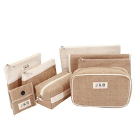 Sac de toilette en chanvre, sac de rangement imperméable pour produits cosmétiques, en Jute, à fermeture éclair, support de rangement résistant à l'eau, accessoires