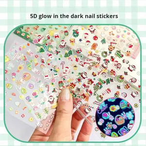 Neue Weihnachten 3D geprägte Stereo-Papier Nagel aufkleber Niedliche Kinder leuchtende Cartoon umwelt freundliche ungiftige Großhandel - Product Image 3