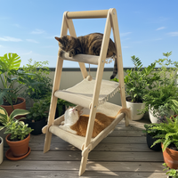 Arbre à chat pliable de luxe classique à 3 niveaux réglable en hauteur avec bois de bambou, design moderne pour chats adultes et chatons