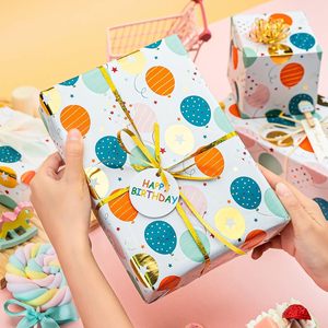 Colorful Birthday Wrapping Paper Roll Metallic Foil Gold <b>Ballons</b> Gift Wrapping Paper with Balloons and Star Polka Dots - Product Image 1