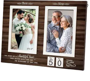 Amazon Venta caliente 4x6 creativo marco de fotos de madera conjunto de fotos para el aniversario de bodas comprometidos