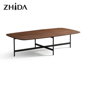 Zhida Modern Design Italiaanse Stijl Meubelen Woonkamer Plein Center Tafel Metalen Basis Gerookte Hout Top Koffie Thee Tafel