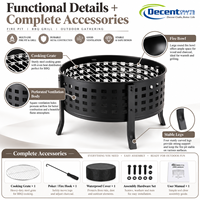 Grille de cuisson ronde en métal perforée pour foyer, avec quatre pieds, portable, pour barbecue extérieur en fer