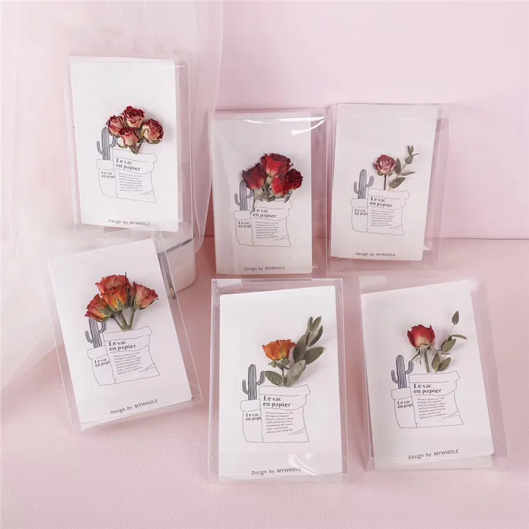 Sıcak satış yüksek miktar kuru çiçek bitkiler davetiyesi el yapımı kağıt tebrik kartı hediye