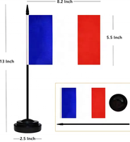 Drapeau de bureau du drapeau français 2026, petit mini drapeau de table de la France, base en aluminium, techniques d'impression numérique