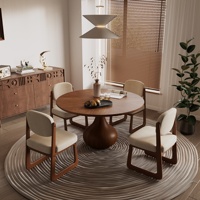 Table à manger ronde Voxhome en bois grainé moderne, base sur pied bombé, placage de bois massif multicouche pour mobilier de salle à manger