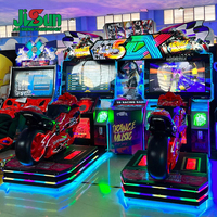 Machine de jeu de course de motos Iron Knight Dual, simulateur de moto d'arcade à 2 joueurs avec éclairage LED, fonctionnant à monnayeur