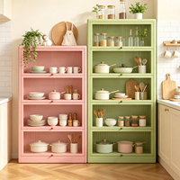 Buffet moderne en acier au carbone KD avec portes en verre trempé, étagères réglables, anti-poussière, grand plateau, pour cuisine et maison