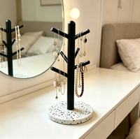 Support à bijoux en métal en forme d'arbre avec base en terrazzo, organisateur de rangement pour comptoir de cuisine, porte-tasses de comptoir