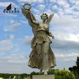 Statue d'ange priant à ailes en marbre classique personnalisée, sculptée à la main, sculpture de jardin en pierre pour décoration extérieure - Product Image 4