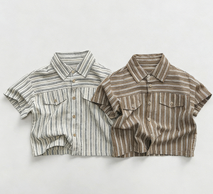 <span class=keywords><strong>T</strong></span>-<span class=keywords><strong>shirt</strong></span> rayé à manches courtes pour garçons, nouvelle collection é<span class=keywords><strong>t</strong></span>é 2026, version coréenne pour filles, haut en pur coton pour enfants - Product Image 1