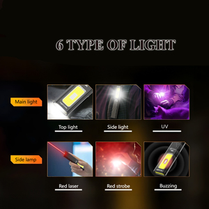 Lampe de travail LED miniature WT8 avec lumière latérale COB, 800 lumens, laser rouge magnétique, lampe torche portable pour la randonnée - Product Image 5