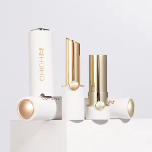 HUIHO Wholesale Price Private Label White Gold Elegant Cosmetic Lipstick Packaging Container Empty Aluminum Metal Lipstick Tube