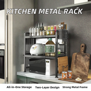 Modern Double Tier Iron Kitchen Organizer with Standing Installation Multifunction <b>Microwave</b> Oven Stand for Pot Storage - Product Image 2